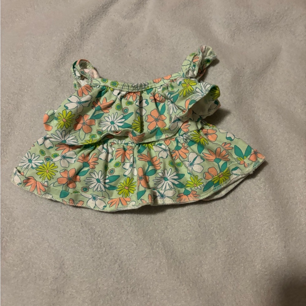Carter's Floral Ruffle Tank - Mint Green, Coral & Yellow